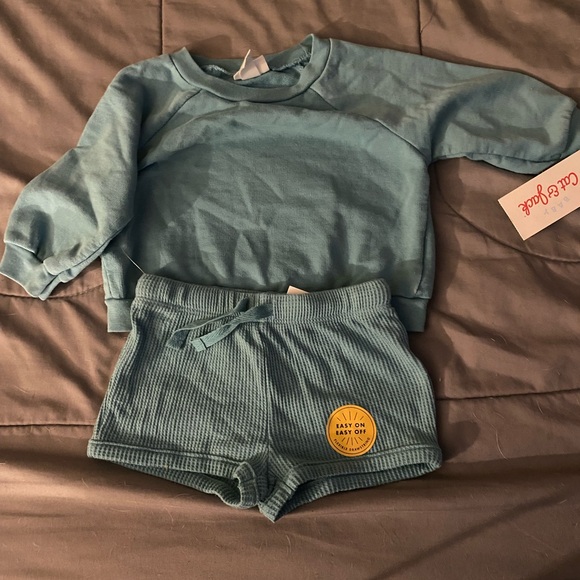 Cat & Jack Teal Baby Sweatshirt/shorts set - Picture 1 of 3